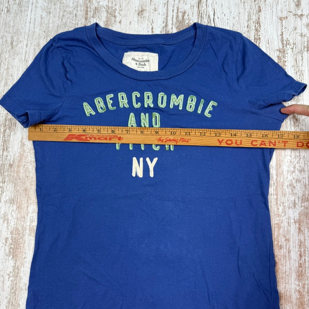 VTG Y2K Abercrombie and Fitch NY Blue Graphic Tee Shirt Puff Print Logo Large - Picture 5 of 6